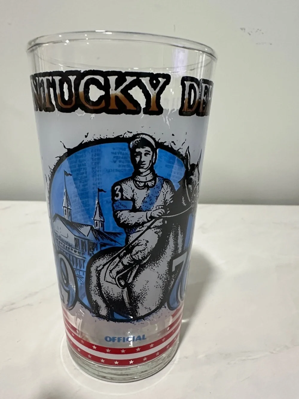Kentucky Derby Commemorative Drinking Glass - Blue & Red Design 1976